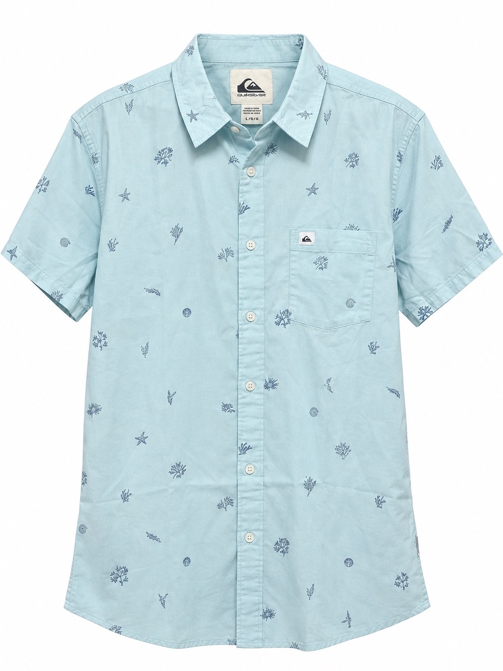 NWT Quiksilver Apero Classic SS Men’s L Aqua Coastal Print Button Up Shirt